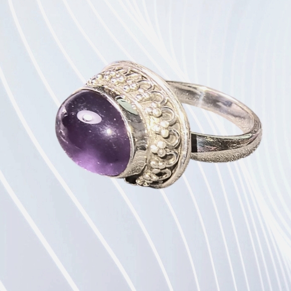 Chunky Amethyst & Sterling Silver Cocktail Ring - Picture 1 of 12